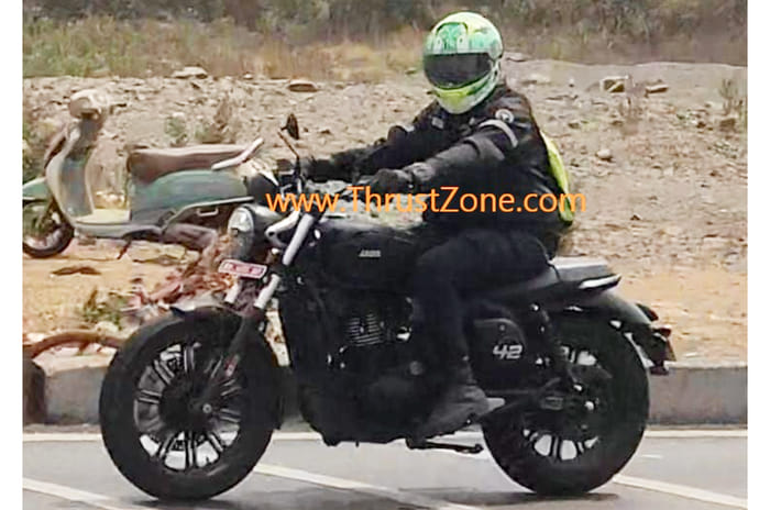 Jawa 42 FJ spotted with a single sided exhaust